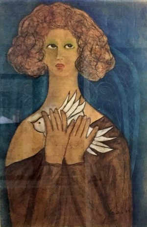 MULHER COM POMBA BRANCA