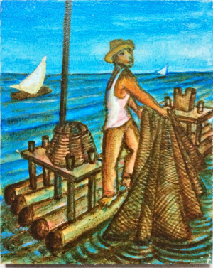 Pescador na jangada